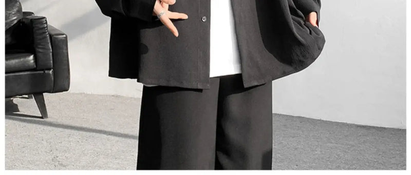 Shirts for men spring and autumn style national fashion design loose and versatile large size outer wear lapel long sleeved tops