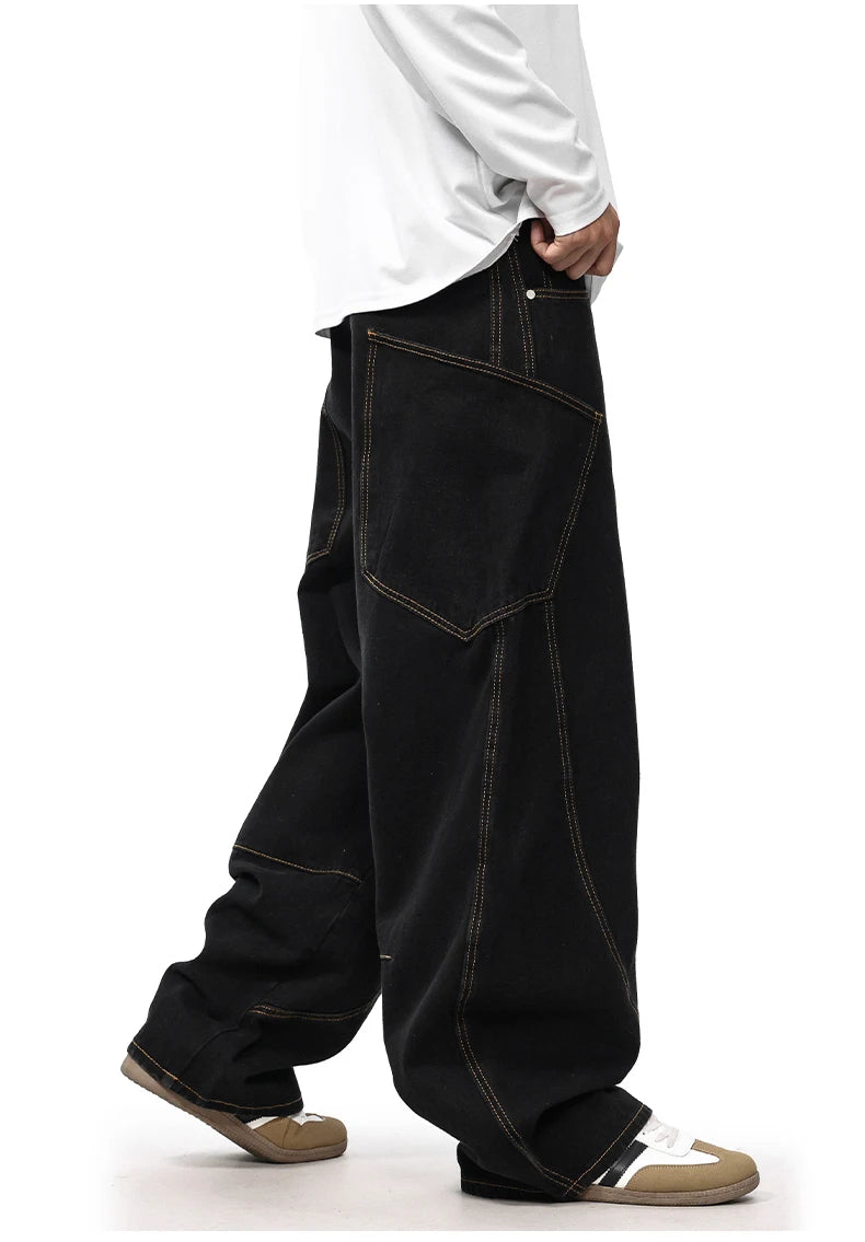 men women streetwear fashion vintage loose casual wide leg denim cargo baggy jeans pants cityboy harem trousers unique cargo style 1406