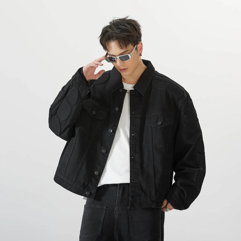 graphic outerwear featuring 2024 spring autumn new oversized armor padded jean coat for men turtle shell ripped denim jacket for men super size clothes design – premium quality jacket for men