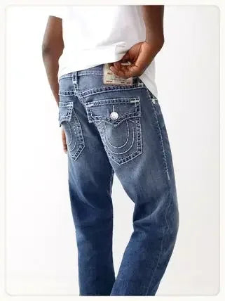 hip hop streetwear denim baggy pants true religion fashion embroidered y2k gothic straight leg wide leg jeans men clothing unique jeans style 3873