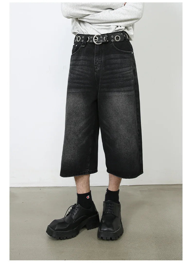 men summer streetwear fashion loose casual wide leg denim calf length jeans pants male vintage jeans baggy hosen pants unique jeans style 1505