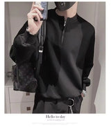 Spring Autumn Korean Casual Fashion Zipper Sweatshirt Man Business Loose All Match Male Pullover Tops Solid Streetwear Clothes