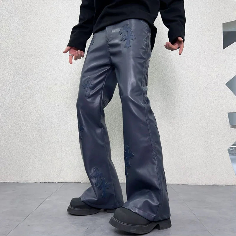 pu leather pants men streetwear fashion hip hop punk gothic vibe casual faux leather pant man boyfriend motorcycle trousers unique default style 3040
