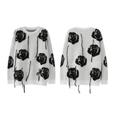 fashion floral pattern knitted sweater men new casual o neck pollover unisex harajuku y2k streetwear loose knit sweaters jumpers - bold artwork streetwear hoodie, vintage look oversized hoodie, Y2K grunge street style