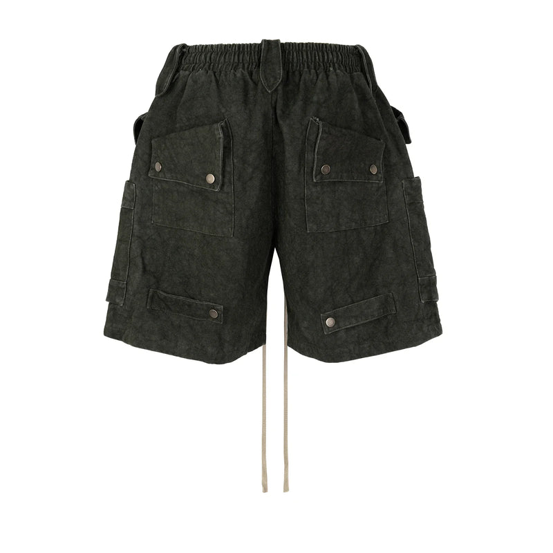 heavy industry tie dyed canvas washed shell shorts for men and women wide leg baggy cargo short oversize loose knee length pants 1 multi-pocket cargos