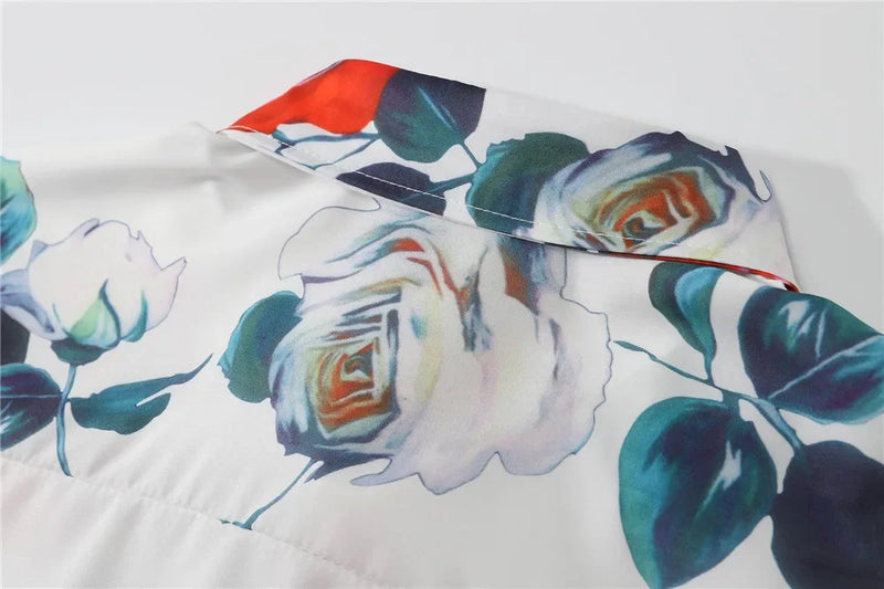 Dark Icon Floral Loose Men's Shirt Long Sleeve Autumn Oversized Shirt Man Black White