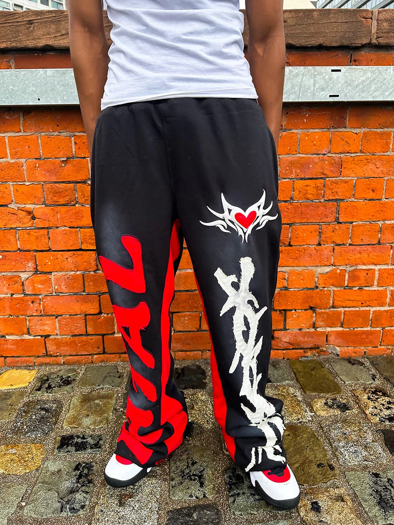 y2k sanitary pants casual pants elastic straight leg pants letter patchwork streetwear hip hop rap street dance matching pants unique default style 2206