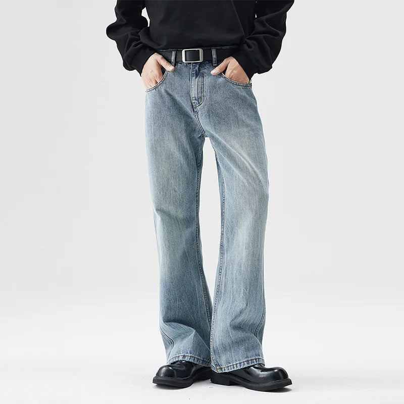 mens retro fashion high street loose casual denim micro flared pants jeans men streetwear plus size jeans trousers 28 40 ripped baggy denim