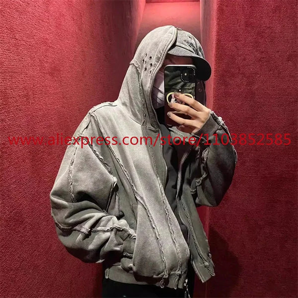 2024 Autumn Winter Vintage Heavy Weight Washed Hooded Long Sleeved Swe