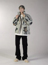 Hip Hop Jacket Parka Human Graffiti Print Men Winter Windbreaker Streetwear Harajuku Padded Jacket Coat Warm Outwear Hipster New