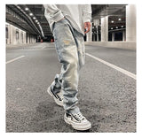 original tie dyed ripped flared denim jean for men streetwear washed hole casual stacked jeans pants mens slim fit jeans 2023 unique jeans style 3749