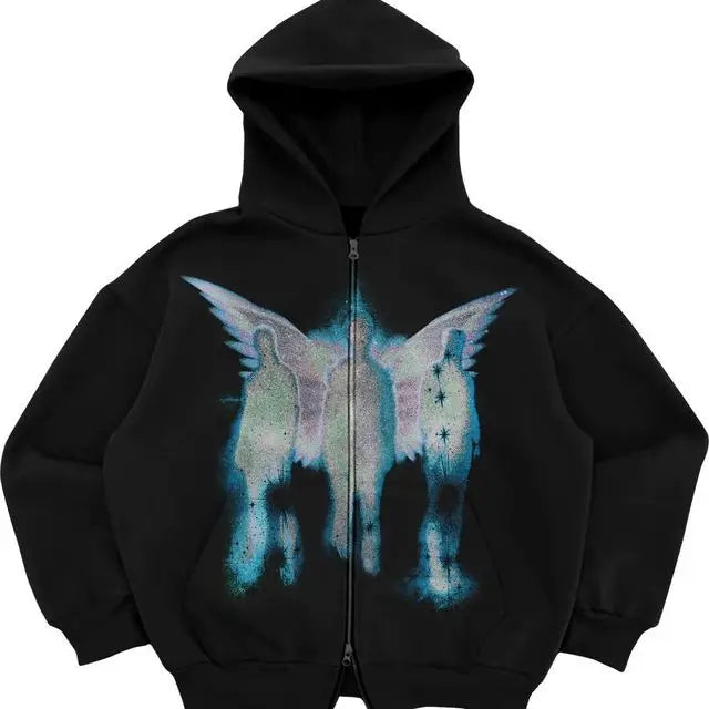 Gothic Retro High Street Hoodies Y2K Zip Up Hoodie Men And Women Cloth