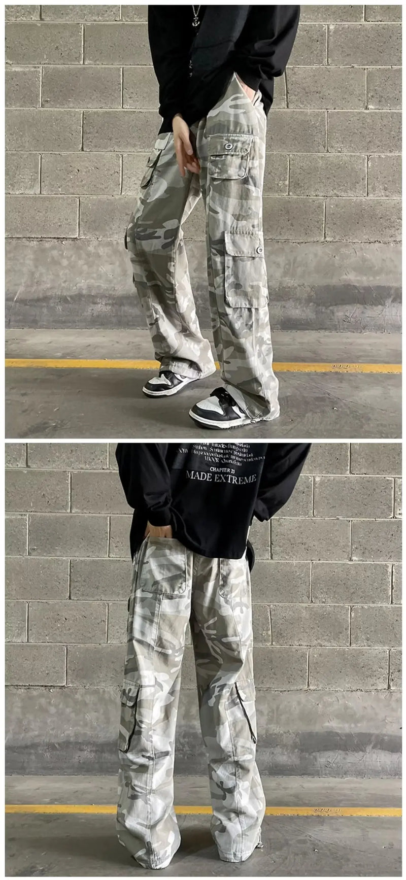 2023 new fashion side pocket camouflage baggy men cargo pants tactical clothing hip hop casual long trousers pantalones hombre unique cargo style 6036