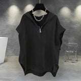 Glitchcore Barcode glitch – Summer Zipper Hooded Sleeveless T Shirt Mens Korean Fashion