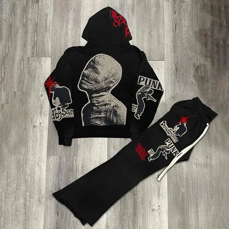 y2k vintage mummy graphic digital drawstring casual sports pants women street autumn winter set print hooded men sweatshirts minimalist street pants