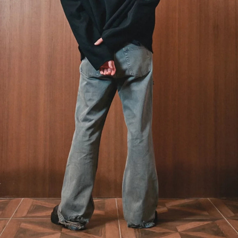 grey green damaged micro flared jeans mens straight streetwear y2k ropa hombre baggy denim trousers oversized casual cargo pants unique cargo style 1217
