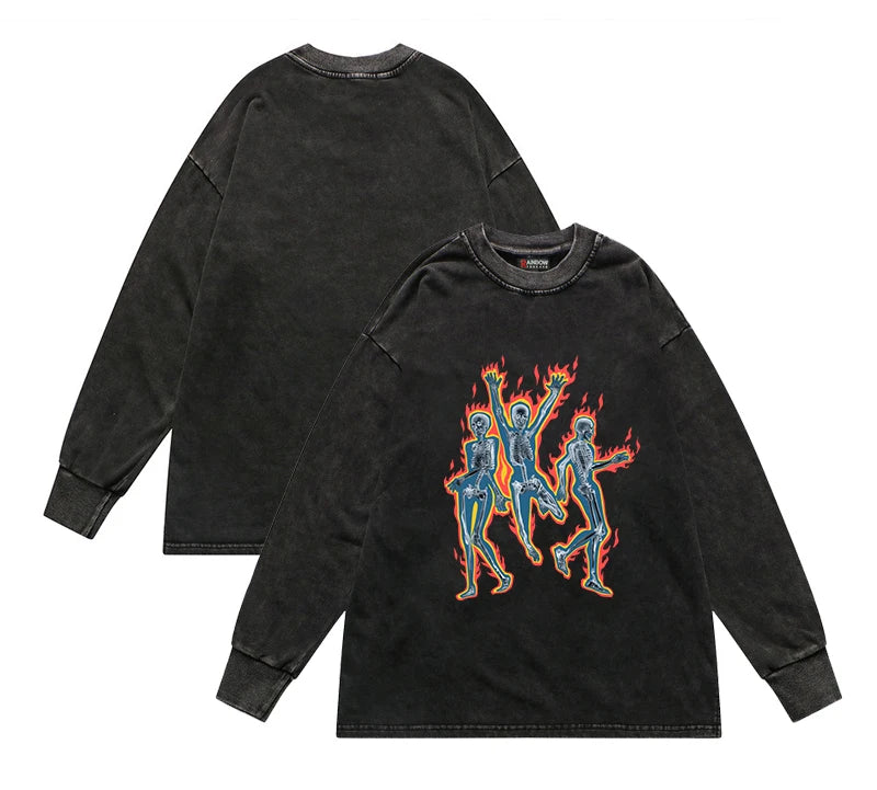 Cyberpunk Graphic Tee – Rainbowtouches Washed T Shirt Long Sleeve Vintage – Modern Streetwear for Everyone