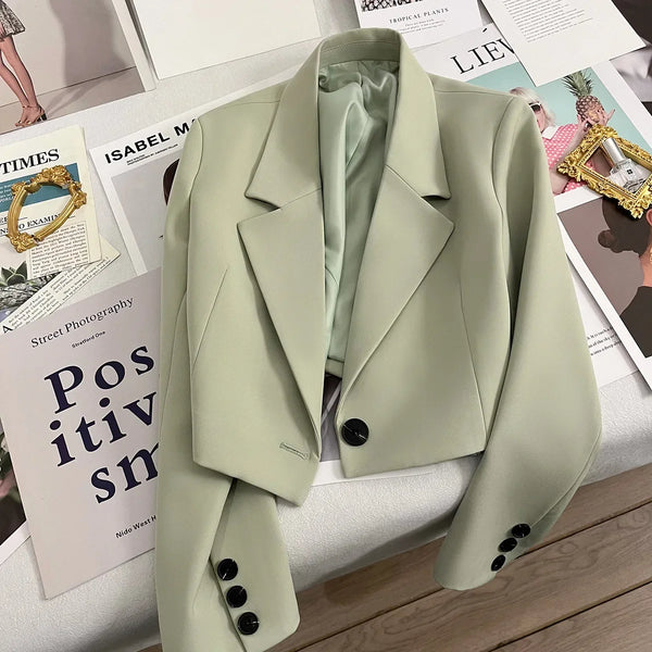 Black Short Blazer For Women Trendy 2024 Versatile Notch Collar Short