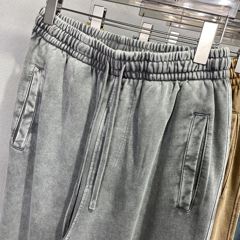 high street dark distressed vintage baggy joggers pants ins versatile drawstring sports pants men washing wax dyeing sweatpants unique joggers style 3177