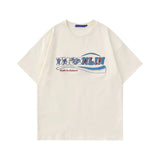 Glitchcore Melting smiley – Pure Cotton American Retro Simple Trendy Letter Short Sleeve