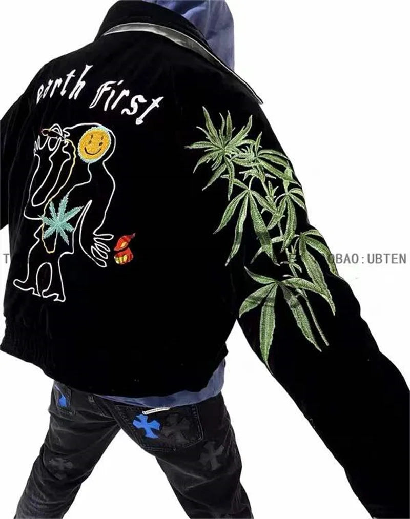casual layering jacket featuring kanye co branded commemorative high quality heavy industry fully embroidered cotton winter jacket for men and women design – premium quality jacket for men