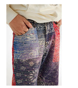 hip hop paisley printed denim jeans mens new casual zipper straight jeans streetwear high street loose pants baggy jeans joggers unique joggers style 2405