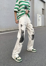 men punk denim pants y2k streetwear hip hop graffiti graphic print straight jeans pants fashion harajuku casual trousers grunge unique jeans style 3616