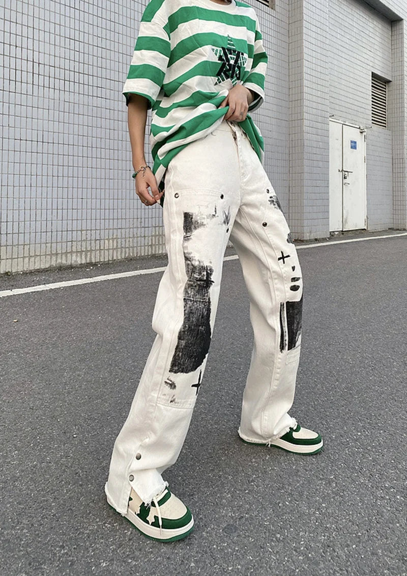 men punk denim pants y2k streetwear hip hop graffiti graphic print straight jeans pants fashion harajuku casual trousers grunge unique jeans style 3616