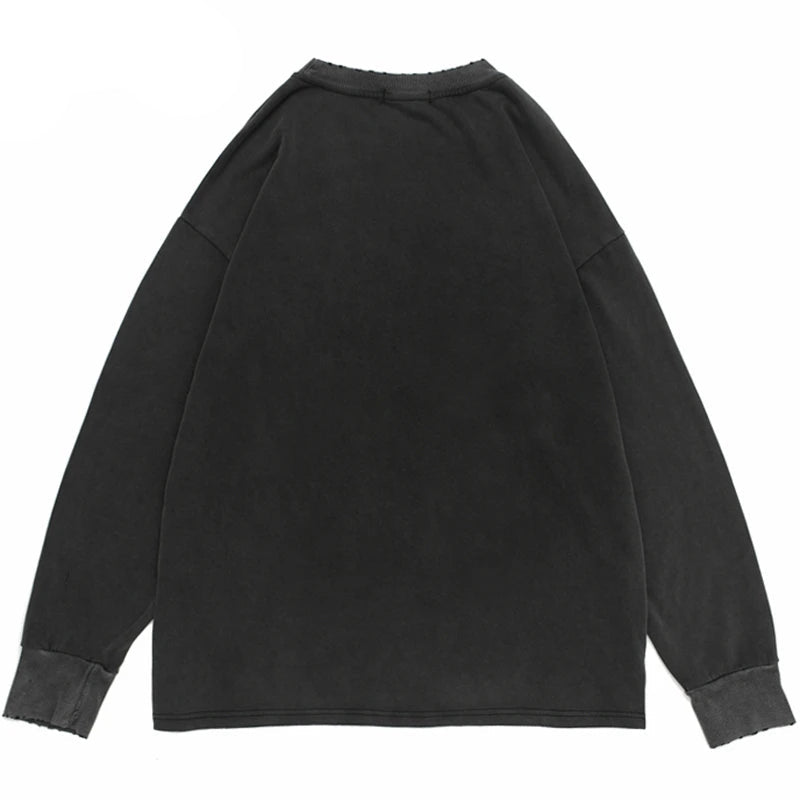 Hip Hop 2023 Men Streetwear Sweatshirt Skull Lightning Print Pullover Ripped Hole Sweatshirt Harajuku Cotton Loose Sweat Shirt