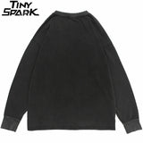 Hip Hop 2023 Men Streetwear Sweatshirt Skull Lightning Print Pullover Ripped Hole Sweatshirt Harajuku Cotton Loose Sweat Shirt