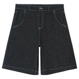 hip hop pockets embroidery letter print jeans shorts for men summer retro oversized wide leg denim knee lenght pants urban skinny jeans