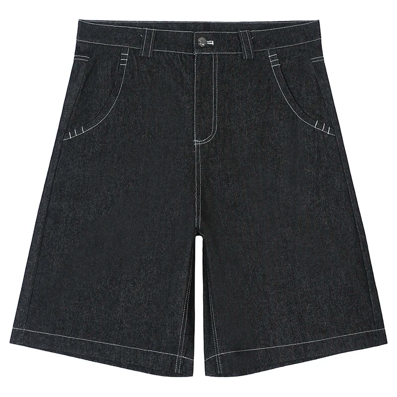 hip hop pockets embroidery letter print jeans shorts for men summer retro oversized wide leg denim knee lenght pants urban skinny jeans