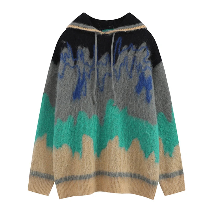 hip hop knitted pullover, bold design pullover, cozy fashion fit, stylish street outfit, modern aesthetic appeal