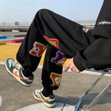 preppy style letter embroidery straight men baggy tracksuit pants y2k clothes sweatpants male drawstring casual long trousers unique joggers style 1076