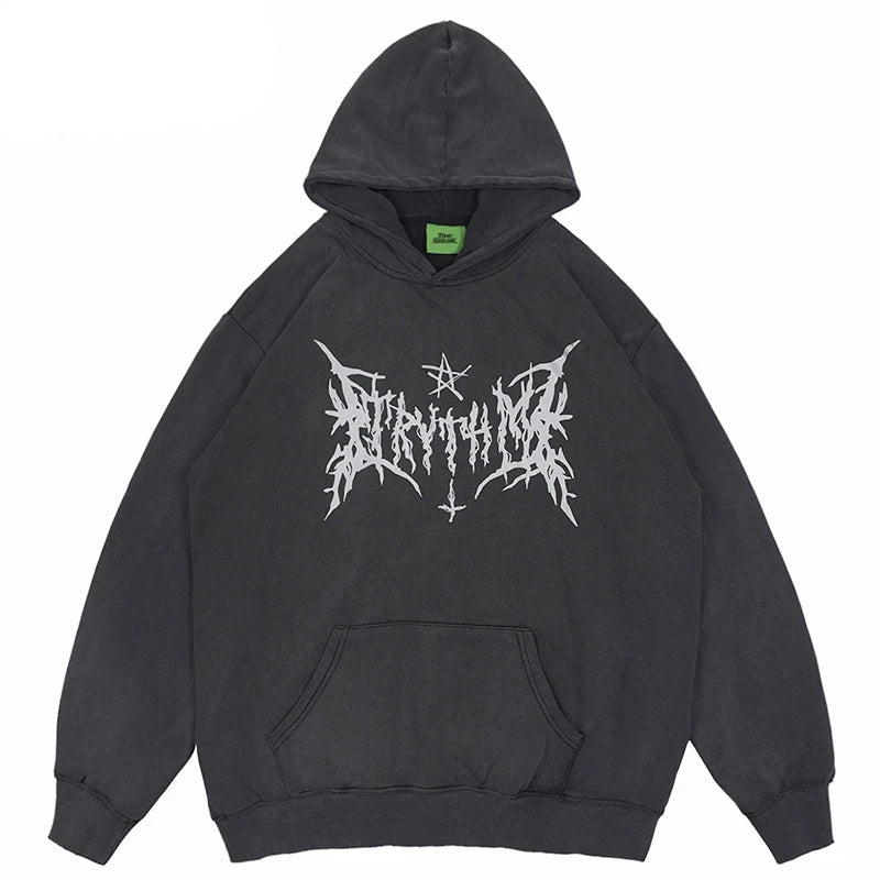 Hip Hop Washed Hoodie Streetwear Sweatshirt Star Print Hooded Pullover