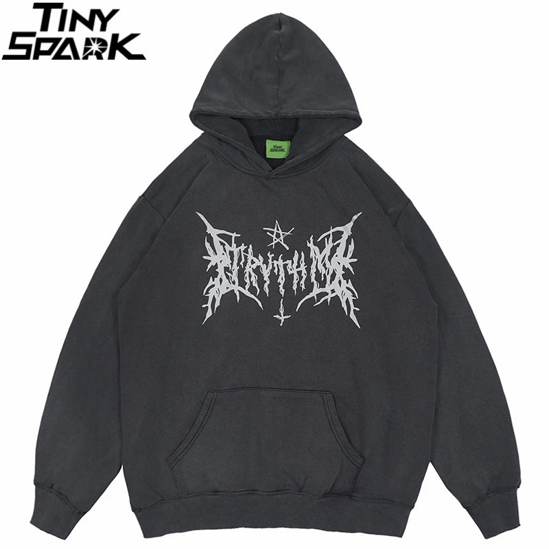 Hip Hop Washed Hoodie Streetwear Sweatshirt Star Print Hooded Pullover