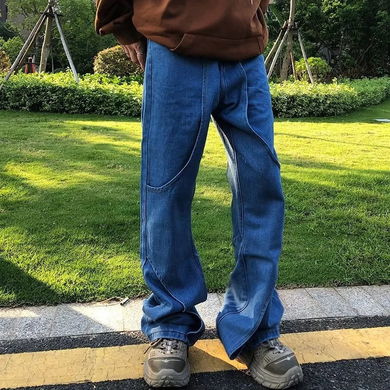 2023 cool design blue gothic baggy men jeans pants y2k clothes korean fashion women straight solid denim trousers pantalon homme unique jeans style 1178