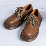 High Street Vintage Brown Big Toe Leather Shoes Men Women Streetwear Fashion Hip Hop Casual Increase Derby Shoes