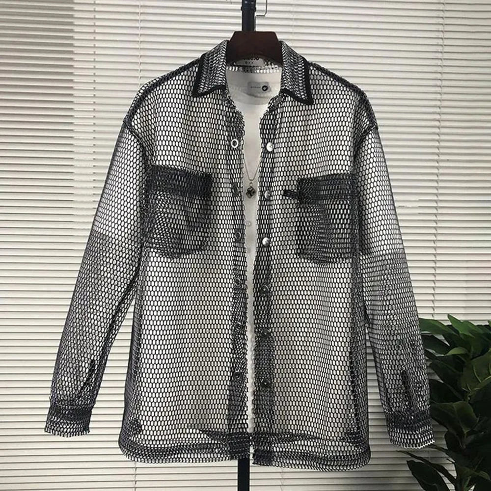 Y2k Casual Mesh Tops Spring New Fashion Individuality Loose Versatile Streetwear Retro Shirt