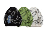 fashion knitted sweater autumn winter o neck dinosaur pattern pullover streetwear unisex casual loose sweaters jumper knitwears Y2K vintage urban hoodie, oversized graphic print design, aesthetic street look hoodie