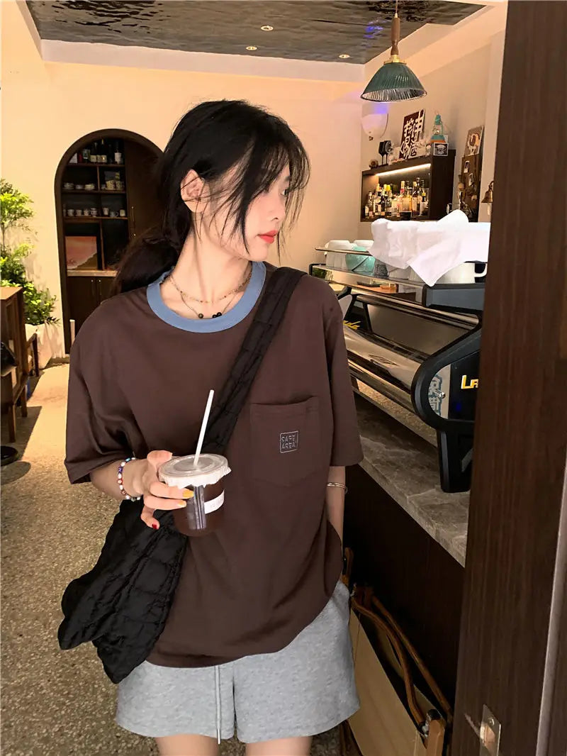 Vaporwave Chrome logo – New Casual Pocket T Shirt Contrasting Round Neck Summer Vers