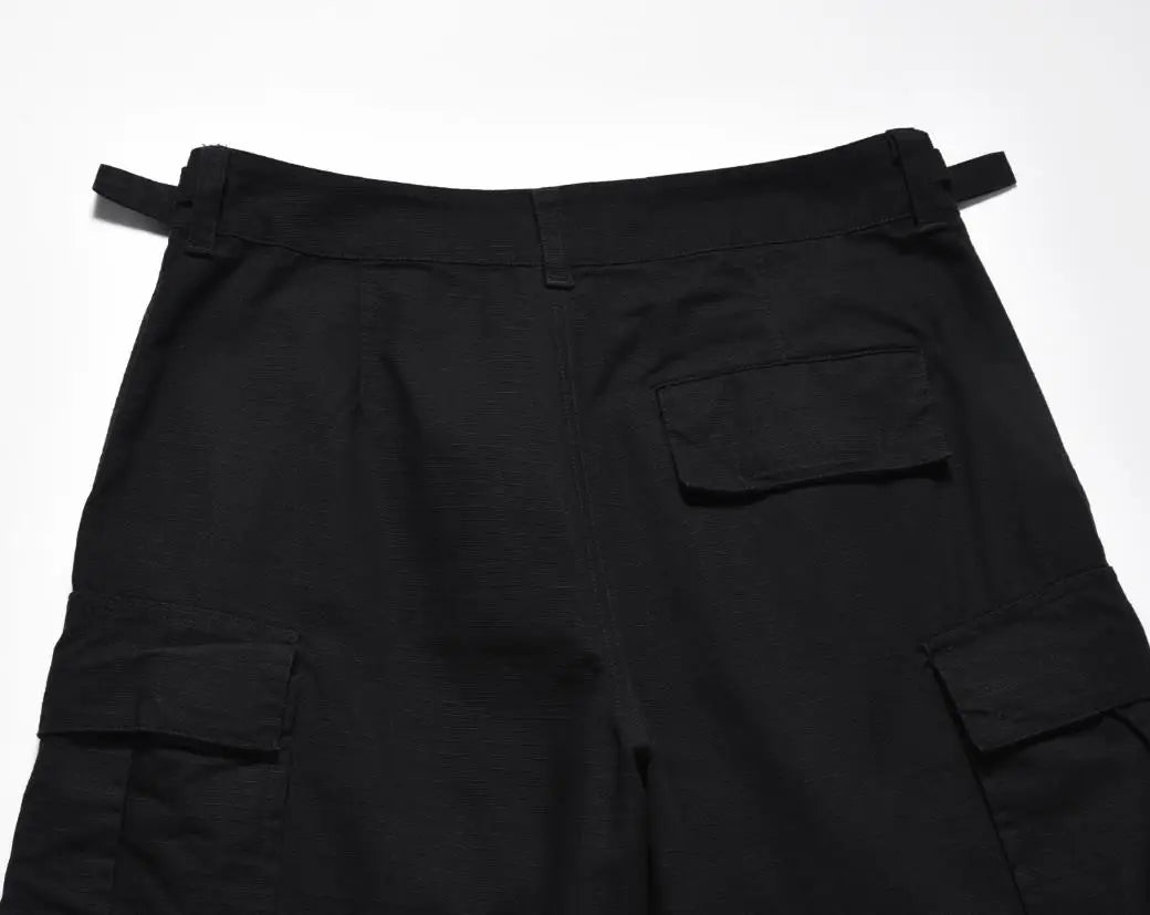 american streetwear zipper cargo straight trousers two different wearing washed detachable multi pocket mens balck tactical pant unique cargo style 1837