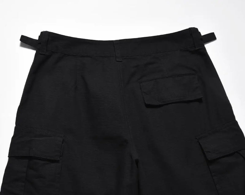 american streetwear zipper cargo straight trousers two different wearing washed detachable multi pocket mens balck tactical pant unique cargo style 1837