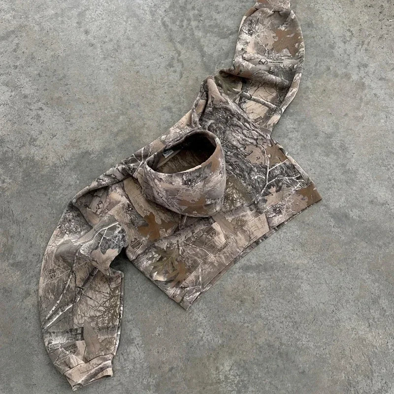 New High Street Hip Hop Oversized Camo Hoodies Y2K Retro Hoodie Men Pr