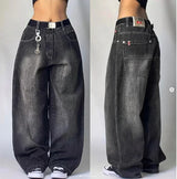 american fashion pattern embroidery loose women street y2k new hip hop punk oversized mopping wide leg pants couple casual jeans unique jeans style 3077