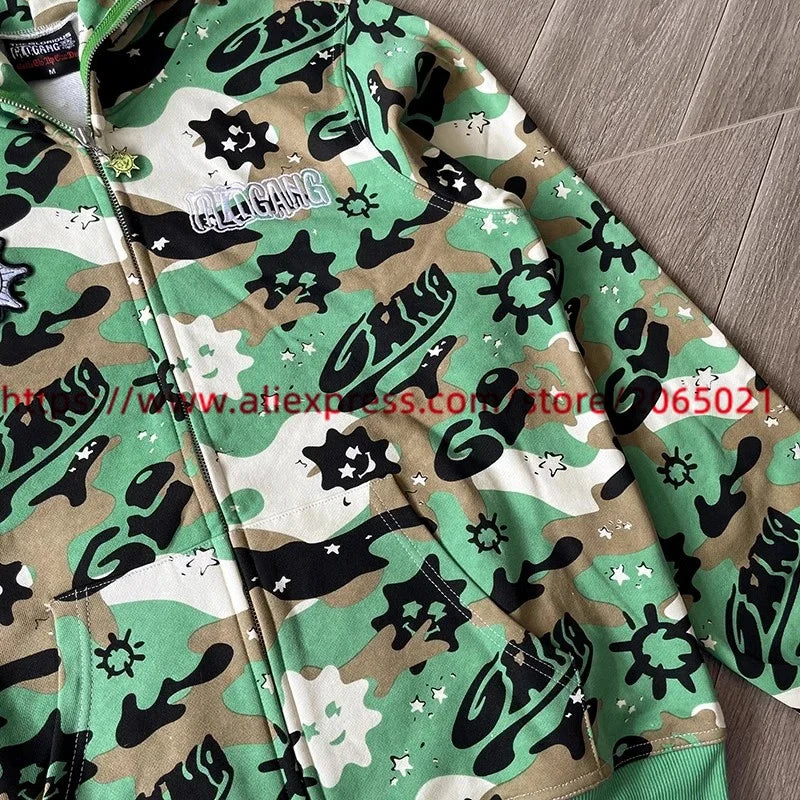 Towel Embroidered Cartoon Camouflage Glo Gang The Glory Full Zip Hoodi