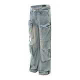 vintage multi pocket baggy jeans mens harajuku cargo denim pants retro hip hop straight loose jean pants men clothing unique cargo style 1077