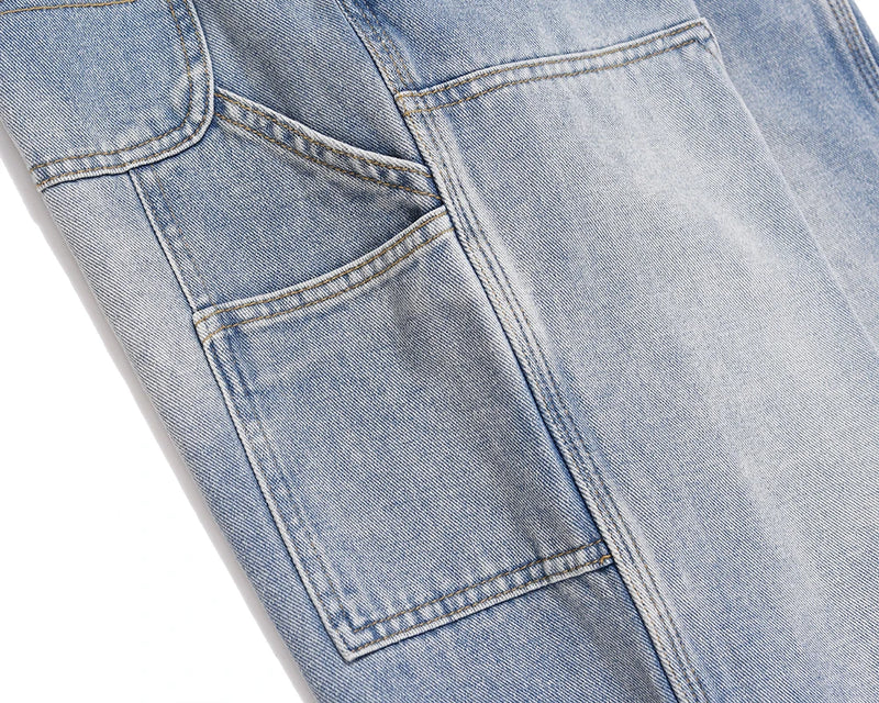 Harajuku Streetwear Y2K Sashes Straight Washed Men's Jeans Pockets Vintage Baggy Casual Cargos