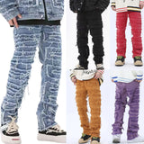 tassel hole spliced european and american straight leg denim pants new popular patch jeans mens wear unique jeans style 188