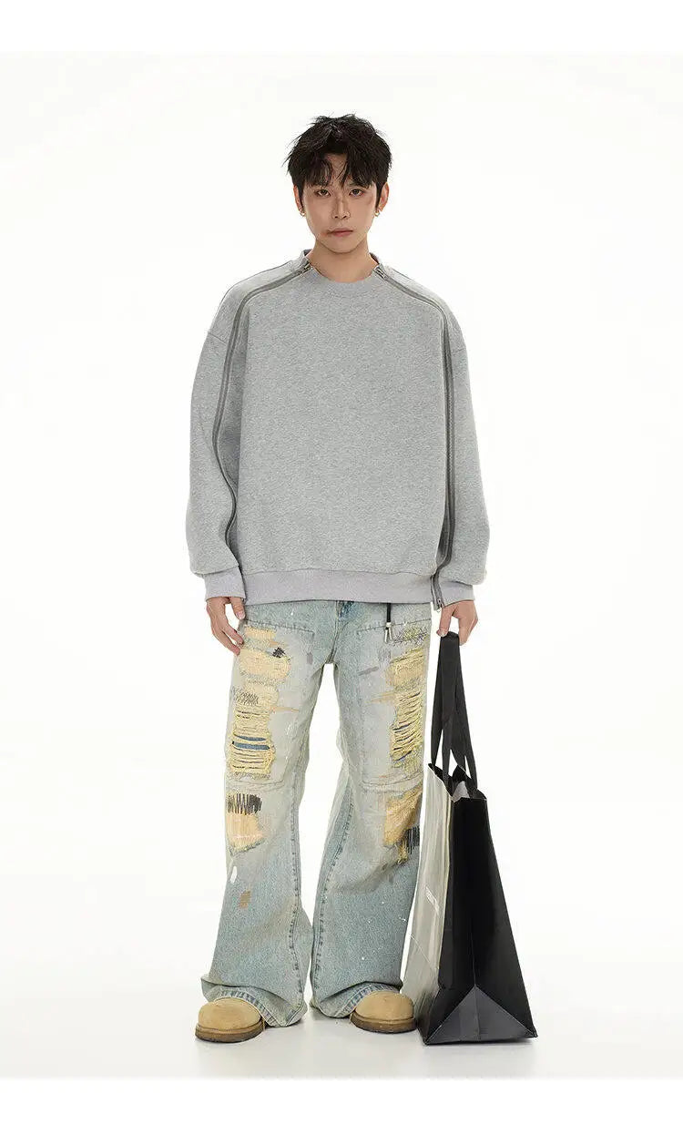 Zipper Pullover Sweatshirt Men Women Streetwear Fashion Loose Casual B